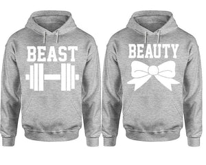 Beast Beauty hoodie, Matching couple hoodies, Sports Grey pullover hoodies. Couple jogger pants and hoodies set.
