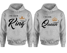 Cargar imagen en el visor de la galería, King Queen hoodie, Matching couple hoodies, Sports Grey pullover hoodies. Couple jogger pants and hoodies set.
