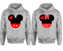 Cargar imagen en el visor de la galería, Mickey Minnie hoodie, Matching couple hoodies, Sports Grey pullover hoodies. Couple jogger pants and hoodies set.
