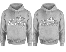 將圖片載入圖庫檢視器 King Queen hoodie, Matching couple hoodies, Sports Grey pullover hoodies. Couple jogger pants and hoodies set.
