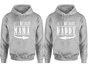She's My Baby Mama and He's My Baby Daddy hoodies, Matching couple hoodies, Sports Grey pullover hoodies