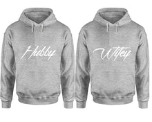 Cargar imagen en el visor de la galería, Hubby and Wifey hoodies, Matching couple hoodies, Sports Grey pullover hoodies
