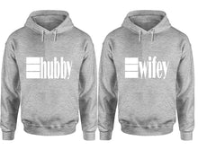 Load image into Gallery viewer, Hubby and Wifey hoodies, Matching couple hoodies, Sports Grey pullover hoodies
