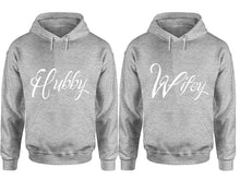 Görseli Galeri görüntüleyiciye yükleyin, Hubby and Wifey hoodies, Matching couple hoodies, Sports Grey pullover hoodies
