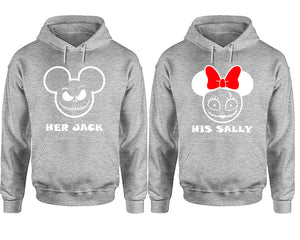 Her Jack and His Sally hoodie, Matching couple hoodies, Sports Grey pullover hoodies. Couple jogger pants and hoodies set.