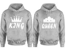 Load image into Gallery viewer, King and Queen hoodies, Matching couple hoodies, Sports Grey pullover hoodies
