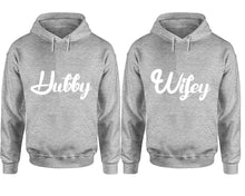 將圖片載入圖庫檢視器 Hubby and Wifey hoodies, Matching couple hoodies, Sports Grey pullover hoodies
