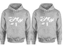 Load image into Gallery viewer, She&#39;s My Number 1 and He&#39;s My Number 1 hoodies, Matching couple hoodies, Sports Grey pullover hoodies
