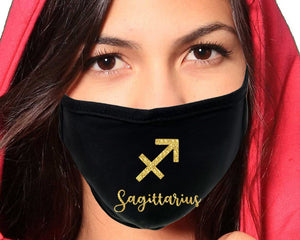 Sagittarius  Zodiac Sign face mask with Gold Glitter color design. Washable, reusable face mask.