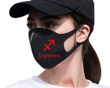 Load image into Gallery viewer, Sagittarius Silk Cotton face mask with Red Glitter color design. Washable, reusable face mask.
