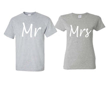 Cargar imagen en el visor de la galería, Mr and Mrs matching couple shirts.Couple shirts, Sports Grey t shirts for men, t shirts for women. Couple matching shirts.
