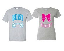 將圖片載入圖庫檢視器 Beast Beauty matching couple shirts.Couple shirts, Sports Grey t shirts for men, t shirts for women. Couple matching shirts.

