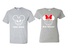 Load image into Gallery viewer, Her Jack and His Sally matching couple shirts.Couple shirts, Sports Grey t shirts for men, t shirts for women. Couple matching shirts.

