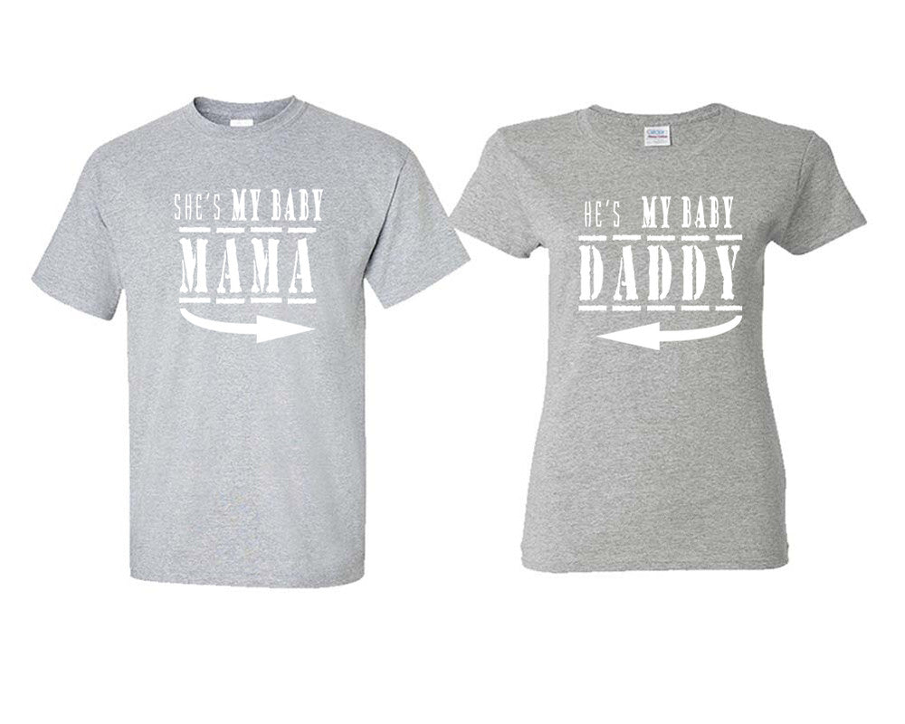 She's My Baby Mama and He's My Baby Daddy matching couple shirts.Couple shirts, Sports Grey t shirts for men, t shirts for women. Couple matching shirts.