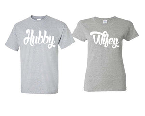 Hubby and Wifey matching couple shirts.Couple shirts, Sports Grey t shirts for men, t shirts for women. Couple matching shirts.