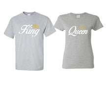 Load image into Gallery viewer, King and Queen matching couple shirts.Couple shirts, Sports Grey t shirts for men, t shirts for women. Couple matching shirts.
