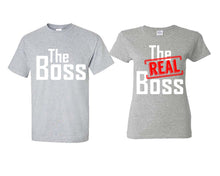 Cargar imagen en el visor de la galería, The Boss The Real Boss matching couple shirts.Couple shirts, Sports Grey t shirts for men, t shirts for women. Couple matching shirts.
