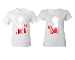 Her Jack His Sally matching couple shirts.Couple shirts, White t shirts for men, t shirts for women. Couple matching shirts.
