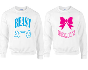 Beast Beauty couple sweatshirts. White sweaters for men, sweaters for women. Sweat shirt. Matching sweatshirts for couples