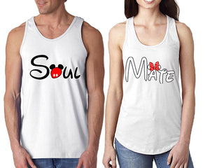 Soul Mate  matching couple tank tops. Couple shirts, White tank top for men, tank top for women. Cute shirts.