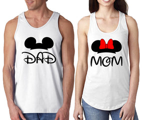 Dad Mom  matching couple tank tops. Couple shirts, White tank top for men, tank top for women. Cute shirts.