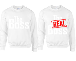 The Boss The Real Boss couple sweatshirts. White sweaters for men, sweaters for women. Sweat shirt. Matching sweatshirts for couples