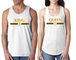 King Queen  matching couple tank tops. Couple shirts, White tank top for men, tank top for women. Cute shirts.