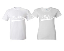 Load image into Gallery viewer, Hubby Wifey matching couple shirts.Couple shirts, White t shirts for men, t shirts for women. Couple matching shirts.
