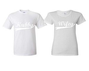 Hubby Wifey matching couple shirts.Couple shirts, White t shirts for men, t shirts for women. Couple matching shirts.
