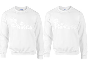 Prince Princess couple sweatshirts. White sweaters for men, sweaters for women. Sweat shirt. Matching sweatshirts for couples