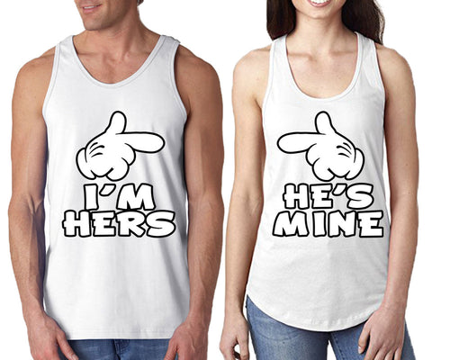 I'm Hers He's Mine  matching couple tank tops. Couple shirts, White tank top for men, tank top for women. Cute shirts.
