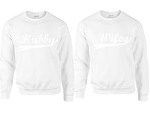 將圖片載入圖庫檢視器 Hubby Wifey couple sweatshirts. White sweaters for men, sweaters for women. Sweat shirt. Matching sweatshirts for couples
