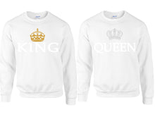 Load image into Gallery viewer, King Queen couple sweatshirts. White sweaters for men, sweaters for women. Sweat shirt. Matching sweatshirts for couples
