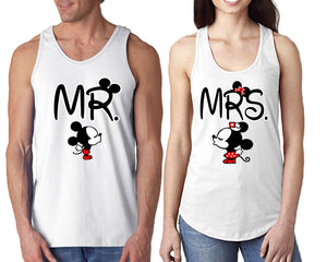 Mr Mrs  matching couple tank tops. Couple shirts, White tank top for men, tank top for women. Cute shirts.