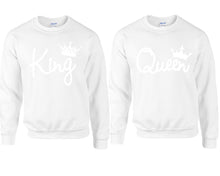 Cargar imagen en el visor de la galería, King Queen couple sweatshirts. White sweaters for men, sweaters for women. Sweat shirt. Matching sweatshirts for couples
