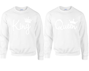 King Queen couple sweatshirts. White sweaters for men, sweaters for women. Sweat shirt. Matching sweatshirts for couples