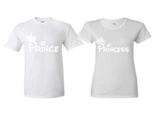 Cargar imagen en el visor de la galería, Prince Princess matching couple shirts.Couple shirts, White t shirts for men, t shirts for women. Couple matching shirts.

