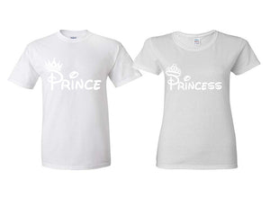 Prince Princess matching couple shirts.Couple shirts, White t shirts for men, t shirts for women. Couple matching shirts.