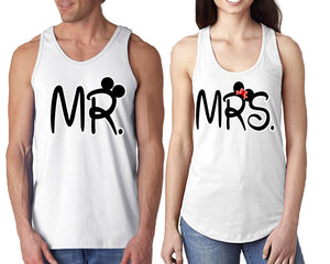 Mr Mrs  matching couple tank tops. Couple shirts, White tank top for men, tank top for women. Cute shirts.