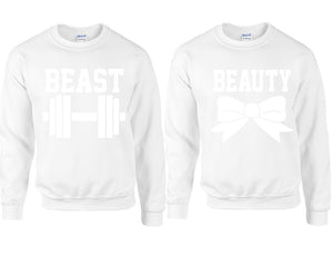 Beast Beauty couple sweatshirts. White sweaters for men, sweaters for women. Sweat shirt. Matching sweatshirts for couples