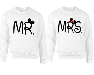 Mr Mrs couple sweatshirts. White sweaters for men, sweaters for women. Sweat shirt. Matching sweatshirts for couples