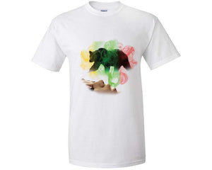 Woman Rasta Smoke Bear custom t shirts, graphic tees. White t shirts for men. White t shirt for mens, tee shirts.